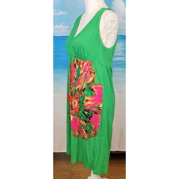 INC Womans Maxi GREEN Sundress Beach Cover FLORAL Accent Print STRETCH size Lg - Picture 5 of 8